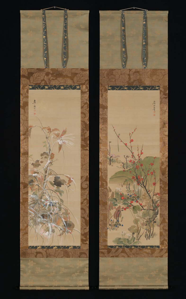 Neljän vuodenajan kukat ja linnut, 1800-luvun puoliväli. tekijältä Ikeda Koson