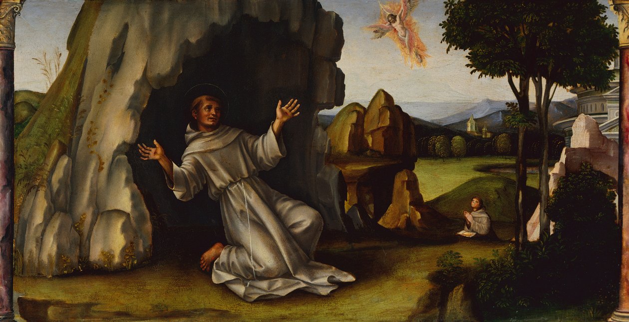 Pyhä Franciscus vastaanottamassa Stigmat, n. 1450-1517 (öljy puulle) tekijältä Il  Francia