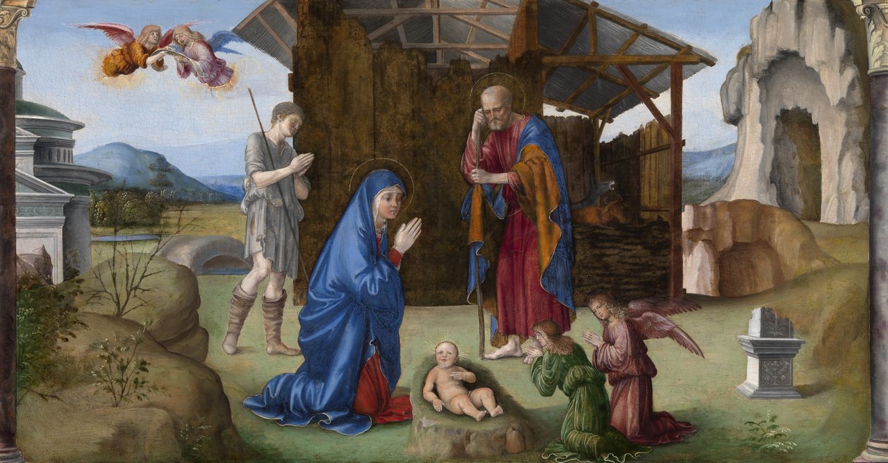 Syntymä (öljy paneeliin) tekijältä Il (1450 1517) Francia