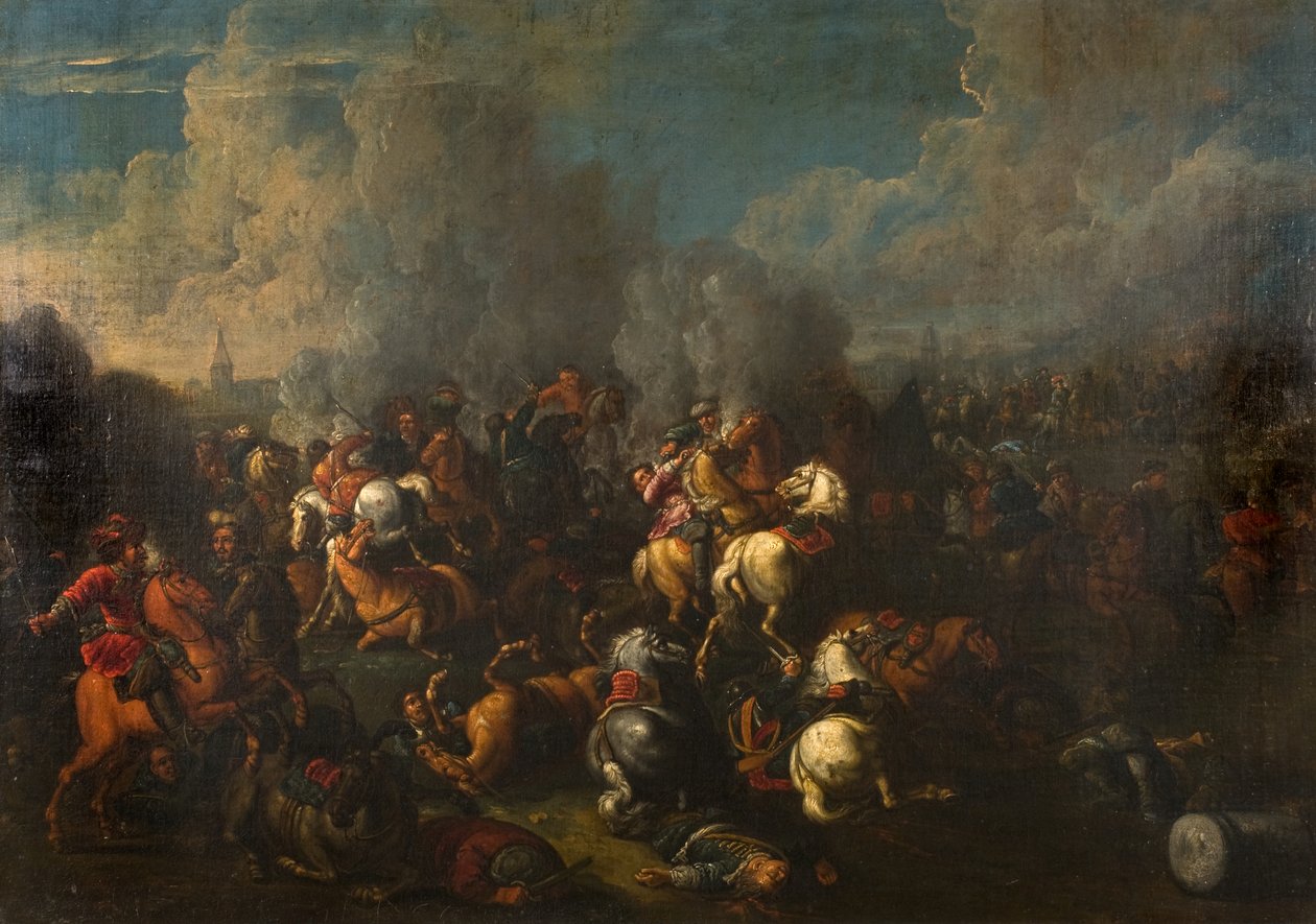 Battle Scene (öljy kankaalle) tekijältä Ilario (follower of) Spolverini