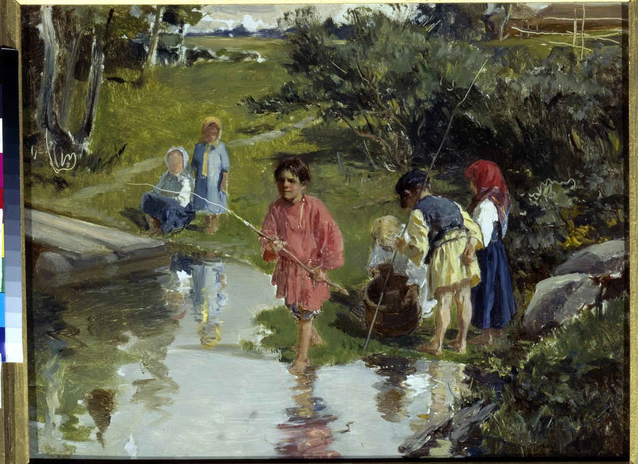 Lasten kalastus par Pryanishnikov, Illarion Mikhailovich (1840-1894) tekijältä Illarion Mikhailovich Pryanishnikov