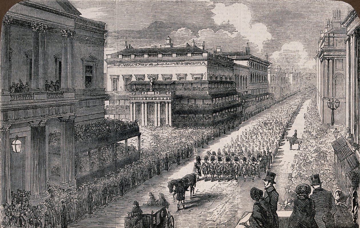 Edesmenneen Wellingtonin herttuan hautajaiset - kulkue Pall-Mallissa, 1852 S3 V0042000 V0042526 tekijältä Illustrated London News