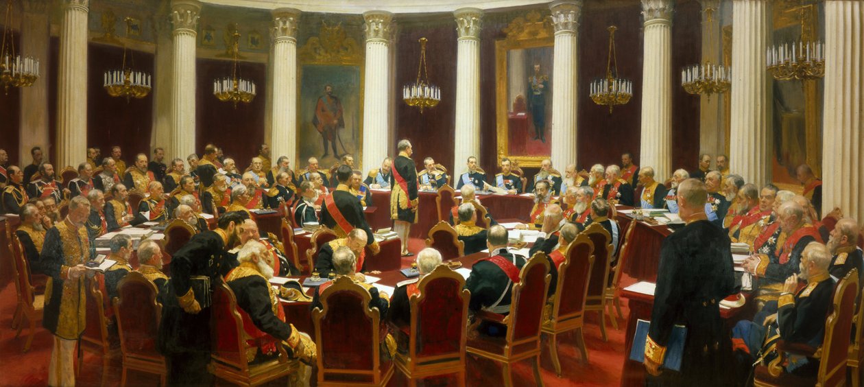 Valtioneuvoston juhlaistunto 7. toukokuuta 1901 perustamisensa satavuotisjuhlan kunniaksi tekijältä Ilya Efimovich Repin
