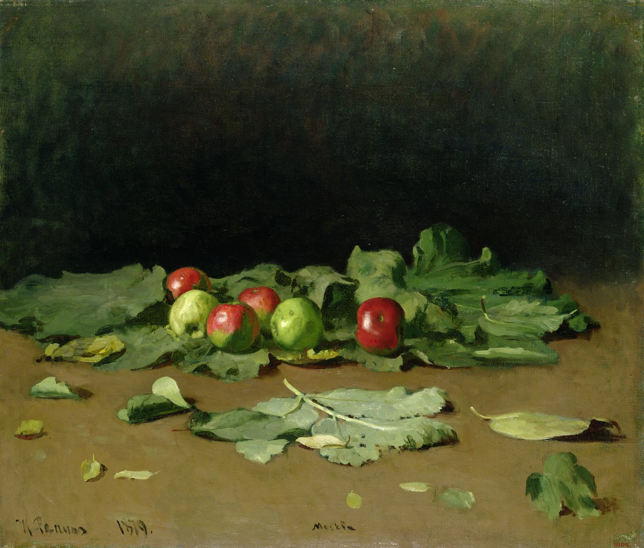 Omenien ja lehtien asetelma, 1879 tekijältä Ilya Efimovich Repin