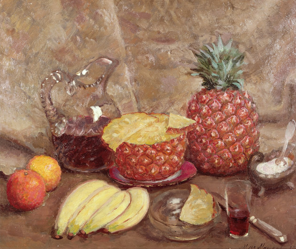 Asetelma ananaksilla, 1938 tekijältä Ilya Ivanovich Mashkov