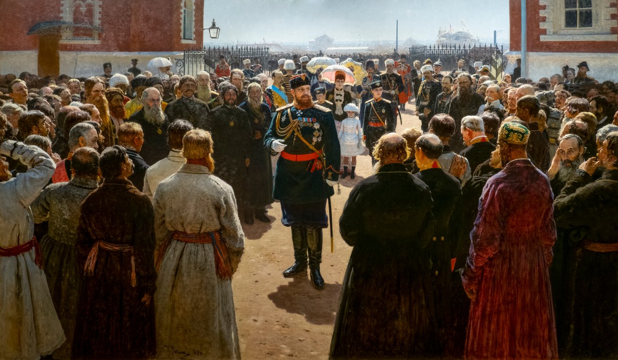 Aleksanteri III OTTAA VASTAAN KANTONIEN DEAANIT PALATSIN PIHOLLA tekijältä Ilya Efimovich Repin