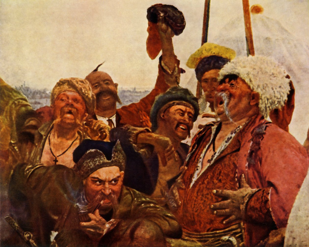 "Yksityiskohta Zaporožeteista, jotka kirjoittivat kirjeen Turkin sulttaanille", 1880-1890, 1965. tekijältä Ilya Efimovich Repin
