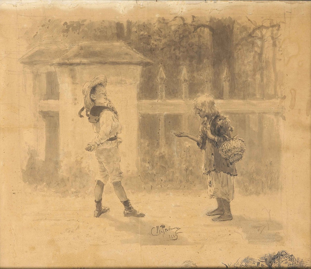 Tyttö kerjäämässä, 1889 tekijältä Ilya Efimovich Repin