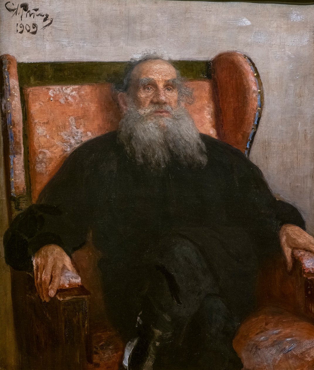 LEON TOLSTOI VAANPUNKISESSA NOJATUOLISSA tekijältä Ilya Efimovich Repin