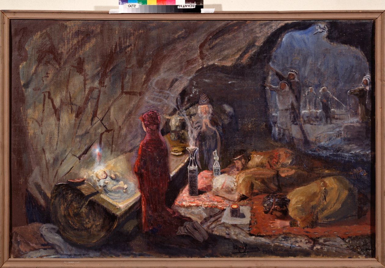 Syntymä. Kristus-lapsen palvonta. Maalaus Juri Iljitš Repin (Youri Repin) (1877-1954), öljy kankaalle, noin 1920. Venäläistä taidetta, 1900-luku. I. repinin muistomuseo Penates, Pietari. tekijältä Ilya Efimovich Repin
