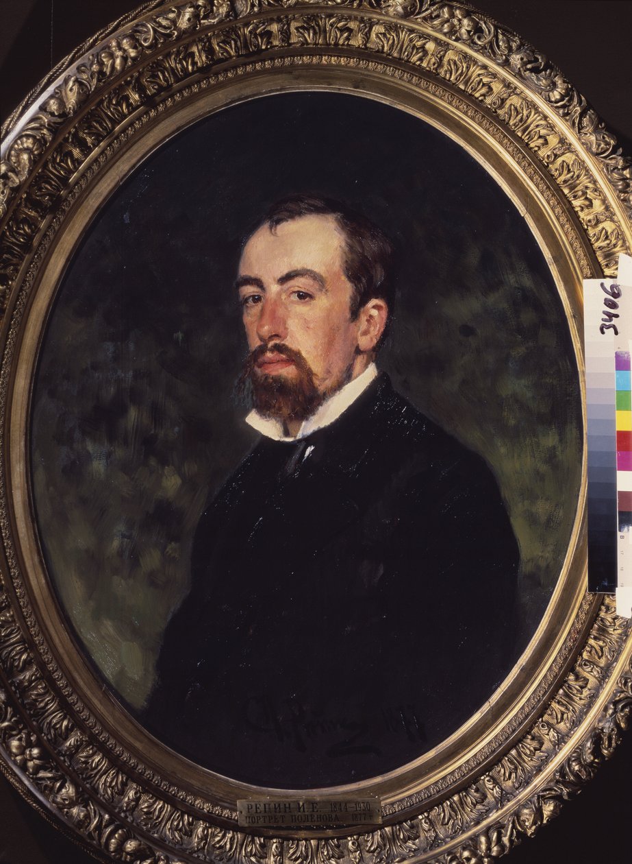 Taiteilija Vasili Polenovin (1844-1927) muotokuva. Ilja Jefimovitš Repinin (Ilia Repin) (1844-1930) maalaus öljy kankaalle tekijältä Ilya Efimovich Repin