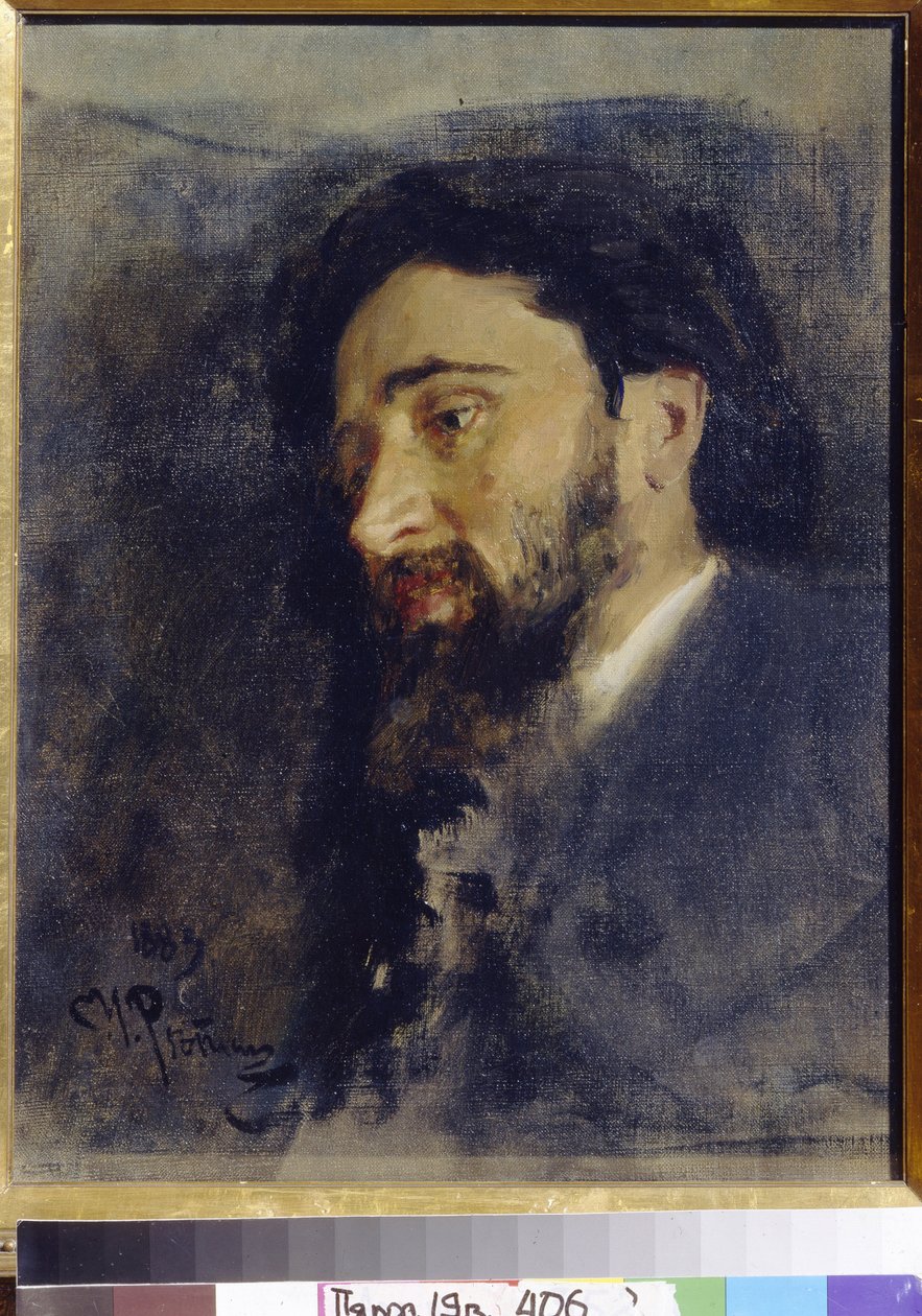 Muotokuva kirjailija Vsevolod Mihailovich Garchine (1855-1888). (kirjailija V. M. Garshinin muotokuva). Ilja Refimovitš Repinin (Ilia Repin) (1844-1930) maalaus öljy kankaalle tekijältä Ilya Efimovich Repin