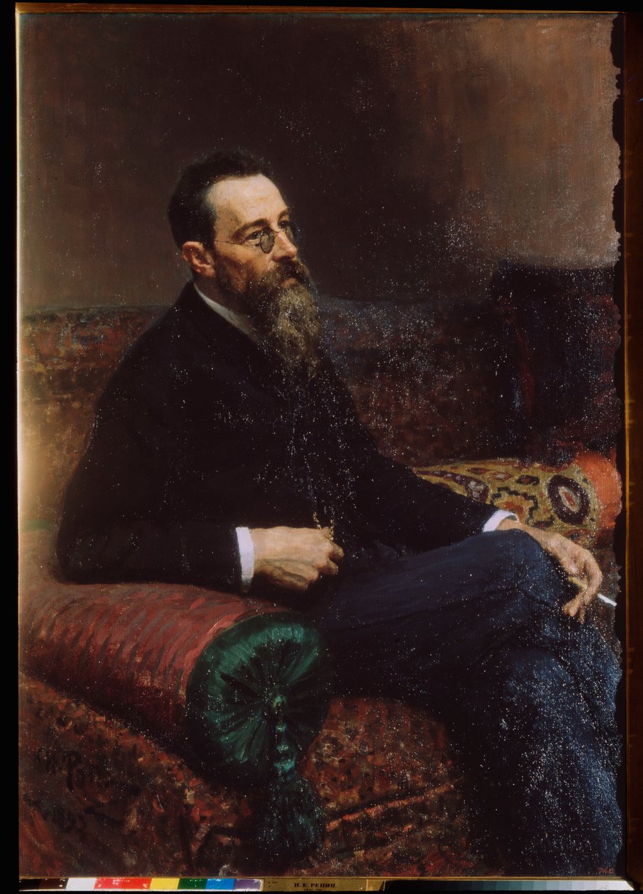 Muotokuva säveltäjä Nicolas (Nikolai) Rimski Korsakovista (Rimski-Korsakov) (1844-1908). Ilja Repinin (Ilia Repin) (1844-1930) maalaus, öljy kankaalle tekijältä Ilya Efimovich Repin