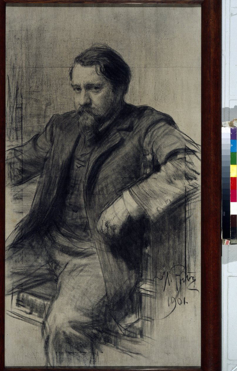 Portrait du peintre Valentin Aleksandrovitch Serov (1865-1911) (Valentin Aleksandrovich Serov) - Dessin de Ilja Jefimovitš (Iefimovitš) Repin (1844-1930), värikynä sur paper tekijältä Ilya Efimovich Repin