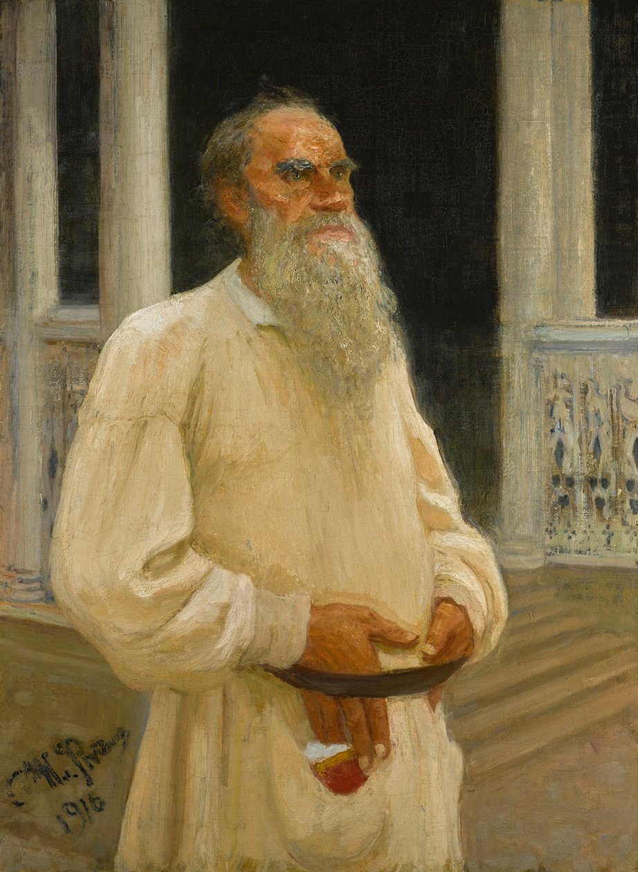 Muotokuva kirjailijasta kreivi Lev Nikolajevitš Tolstoi 1828-1910, 1916. tekijältä Ilya Efimovich Repin