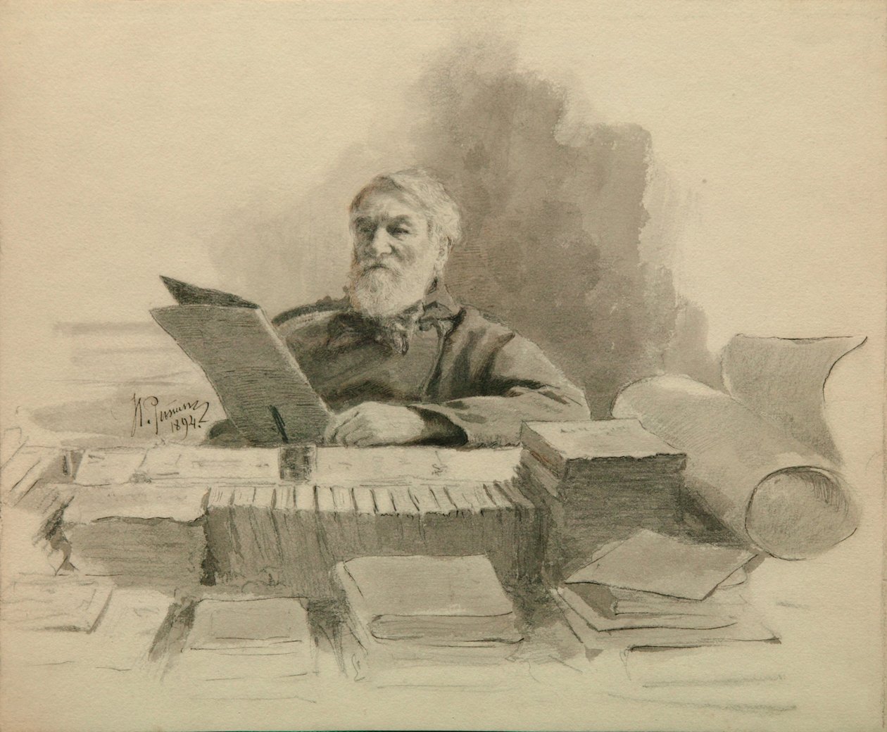 Muotokuva kirjailijasta Dmitri Grigorovich 1822-1899, 1894 tekijältä Ilya Efimovich Repin