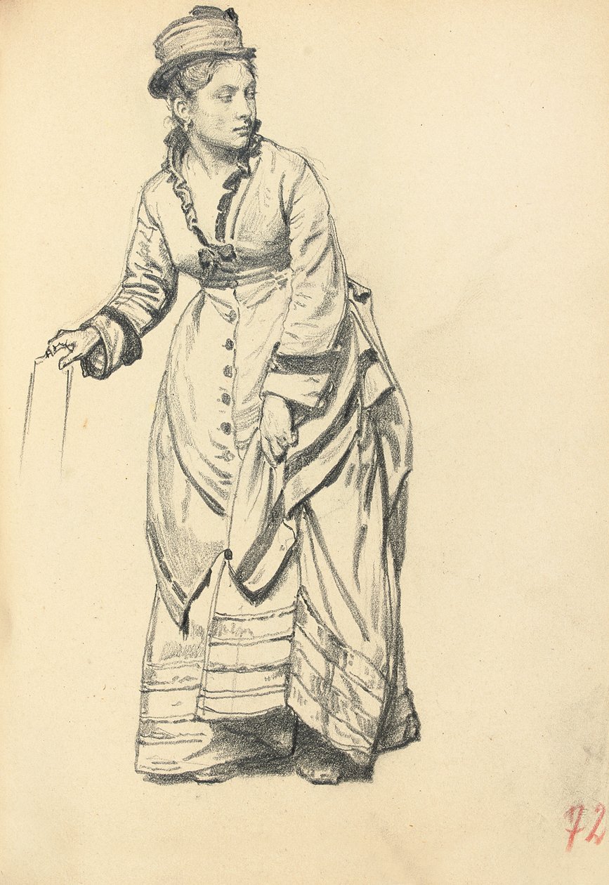 Pysyvä nainen pitelemässä mekkoaan, c. 1872-1875 tekijältä Ilya Efimovich Repin