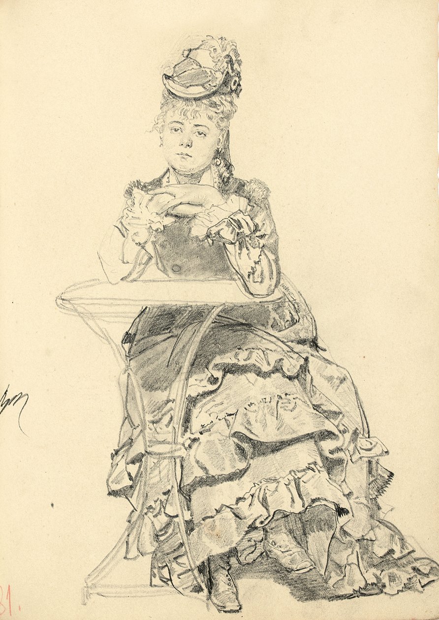 Nainen istuu kahvilan pöydässä, n. 1872-1875 tekijältä Ilya Efimovich Repin