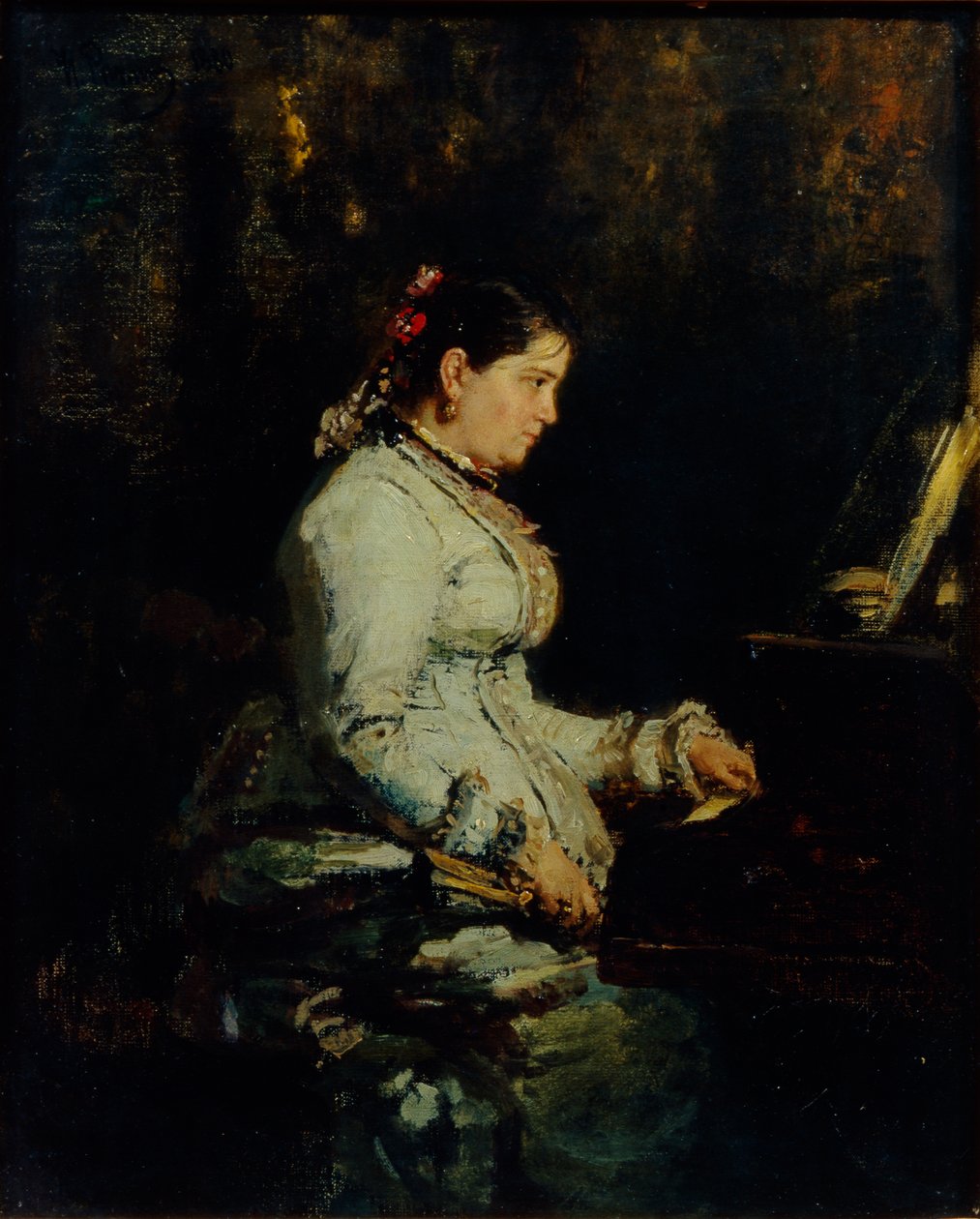 Nainen flyygelin ääressä, 1880 tekijältä Ilya Efimovich Repin