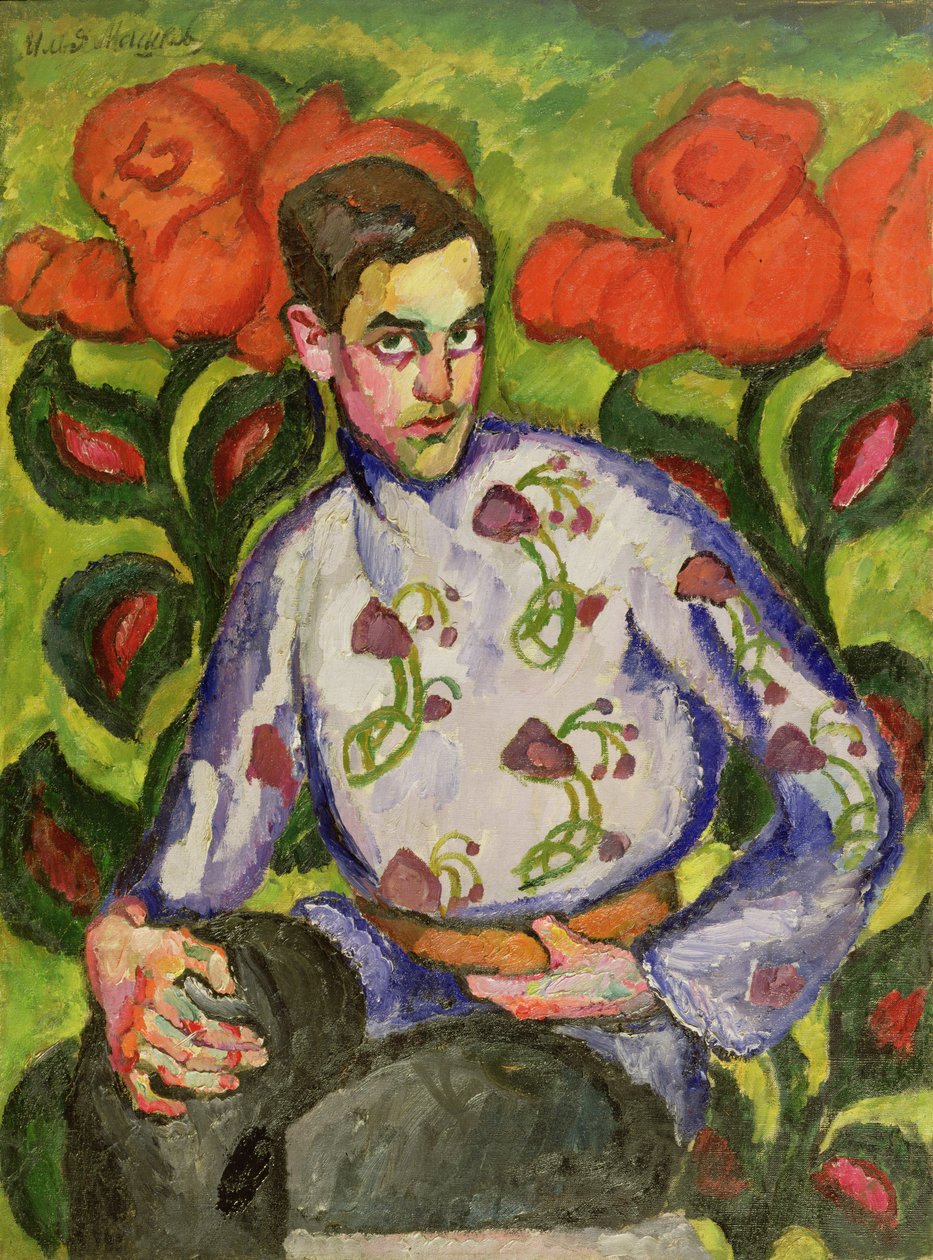 Muotokuva pojasta värikkäässä paidassa, 1909 tekijältä Ilya Ivanovich Mashkov