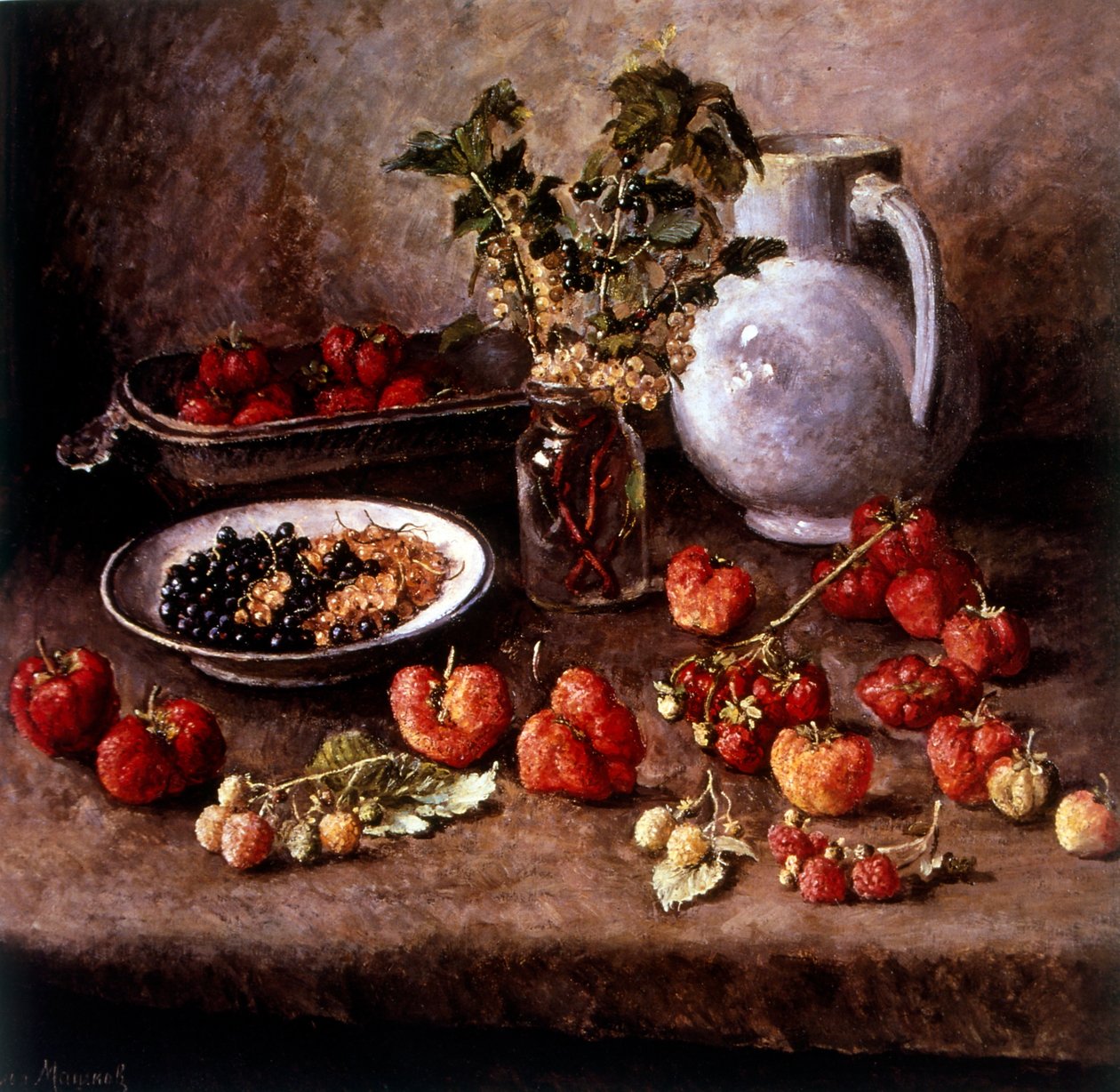 Asetelma mansikoiden kanssa 1943 (öljy kankaalle) tekijältä Ilya Ivanovich Mashkov