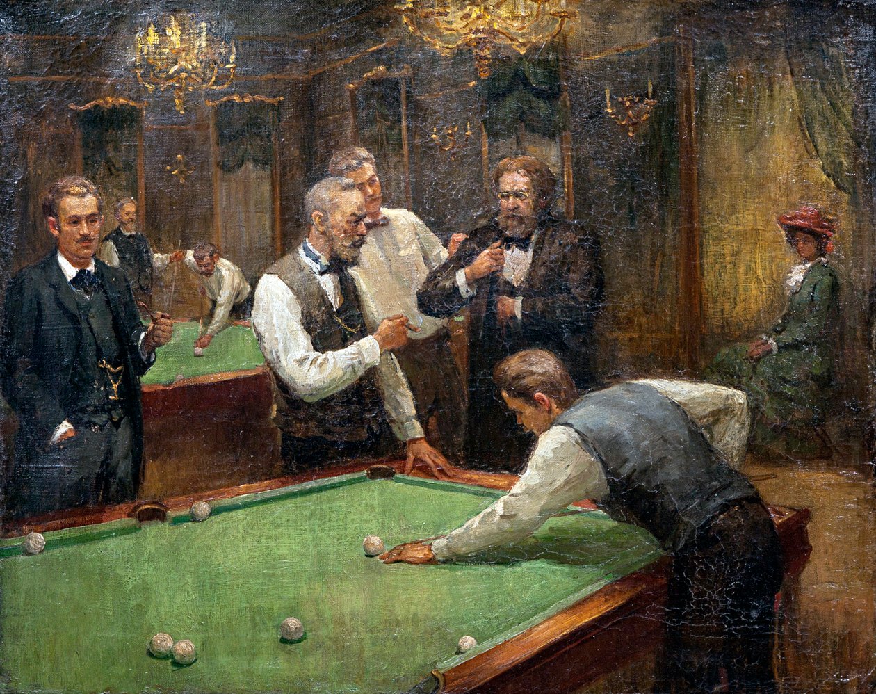 Biljardipelaajat par Galkin, Ilja Savvich (Ilia Sawic Galkin) (1860-1915), - Öljy kankaalle, 61x76,5 - Yksityiskokoelma tekijältä Ilya Savich Galkin