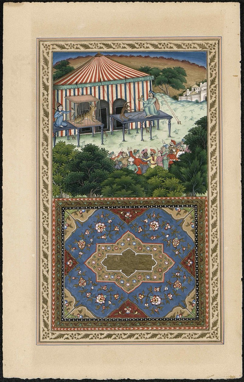 Le Singe ja Leopard Apina ja leopardi, 1837-1839. tekijältä Imam Bakhsh Lahori
