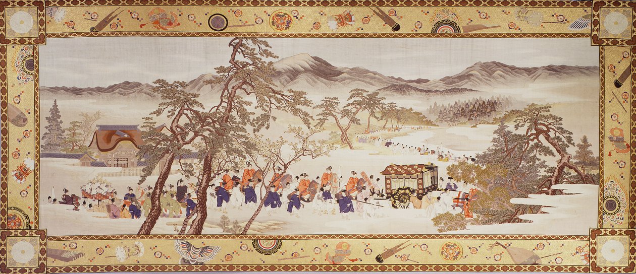 Festival Procession, n. 1890-1893 (silkki metallilangoilla) tekijältä Imao & Yugyo Morizumi (1856 1928) Keinen