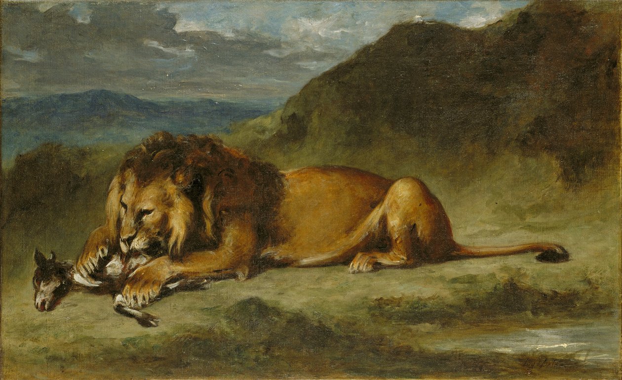 Leijona ahmii vuohen tekijältä Imitator of Eugène Delacroix