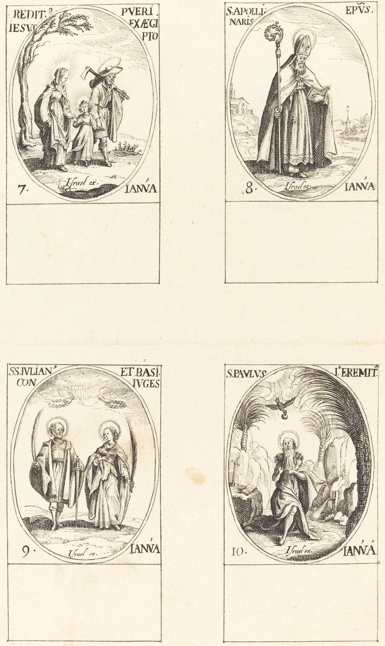 Paluu Egyptistä; St. Apollinaire; St. Julianus ja Basilissa; St. Paul Erakko tekijältä Imitator of Jacques Callot