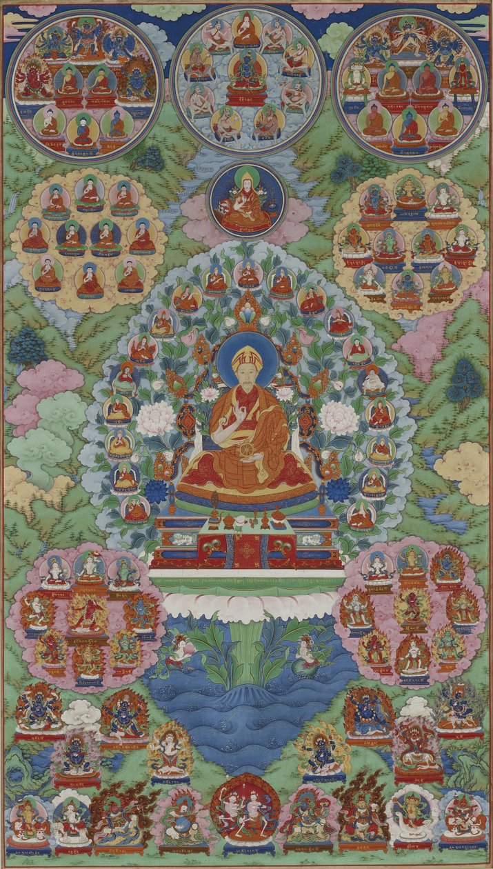 Qianlongin keisari Manjusrina, viisauden bodhisattvana, Qing-dynastia (muste, väri ja kulta silkille). tekijältä Imperial Workshop