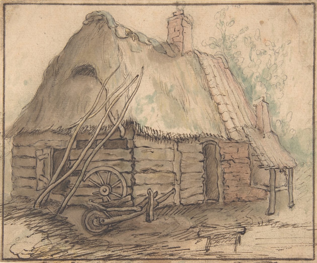 Maatilarakennus, 1500-luvun loppu - 1600-luvun puoliväli. tekijältä In the manner of Abraham Bloemaert.