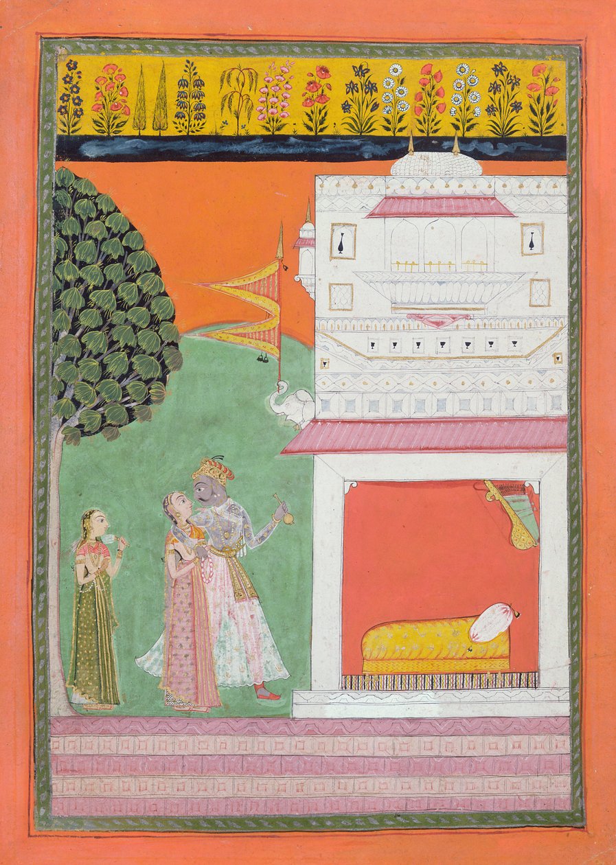Rakastajat lähestyvät sänkykammiota, Malwa, n. 1680 tekijältä Indian School
