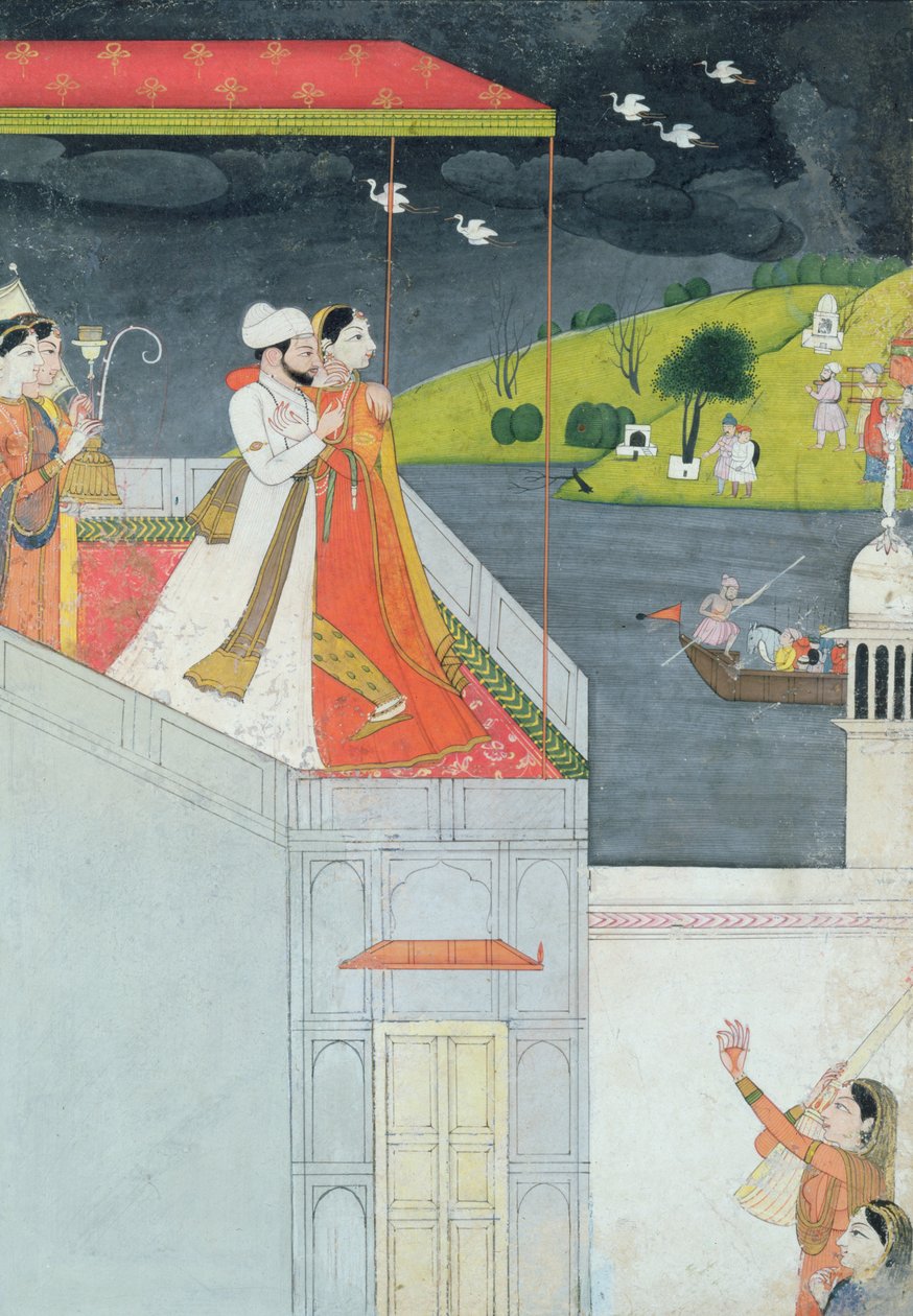 Lovers on a Terrace, n. 1780-1800 tekijältä Indian School