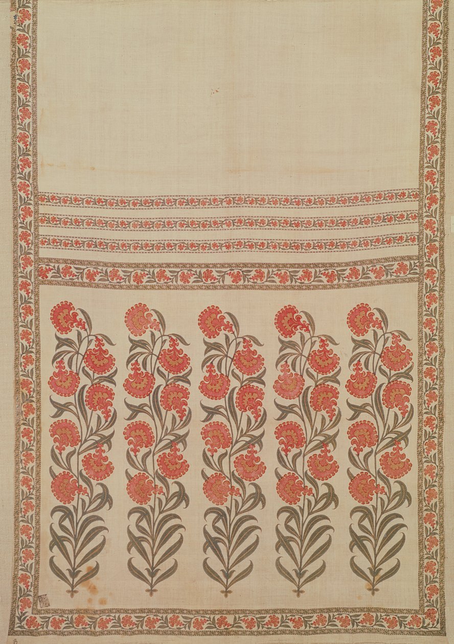 Stenciloitu ja käsinmaalattu puuvillavyö (patka), Rajasthan, Intia, 1600-1700-luku tekijältä Indian School
