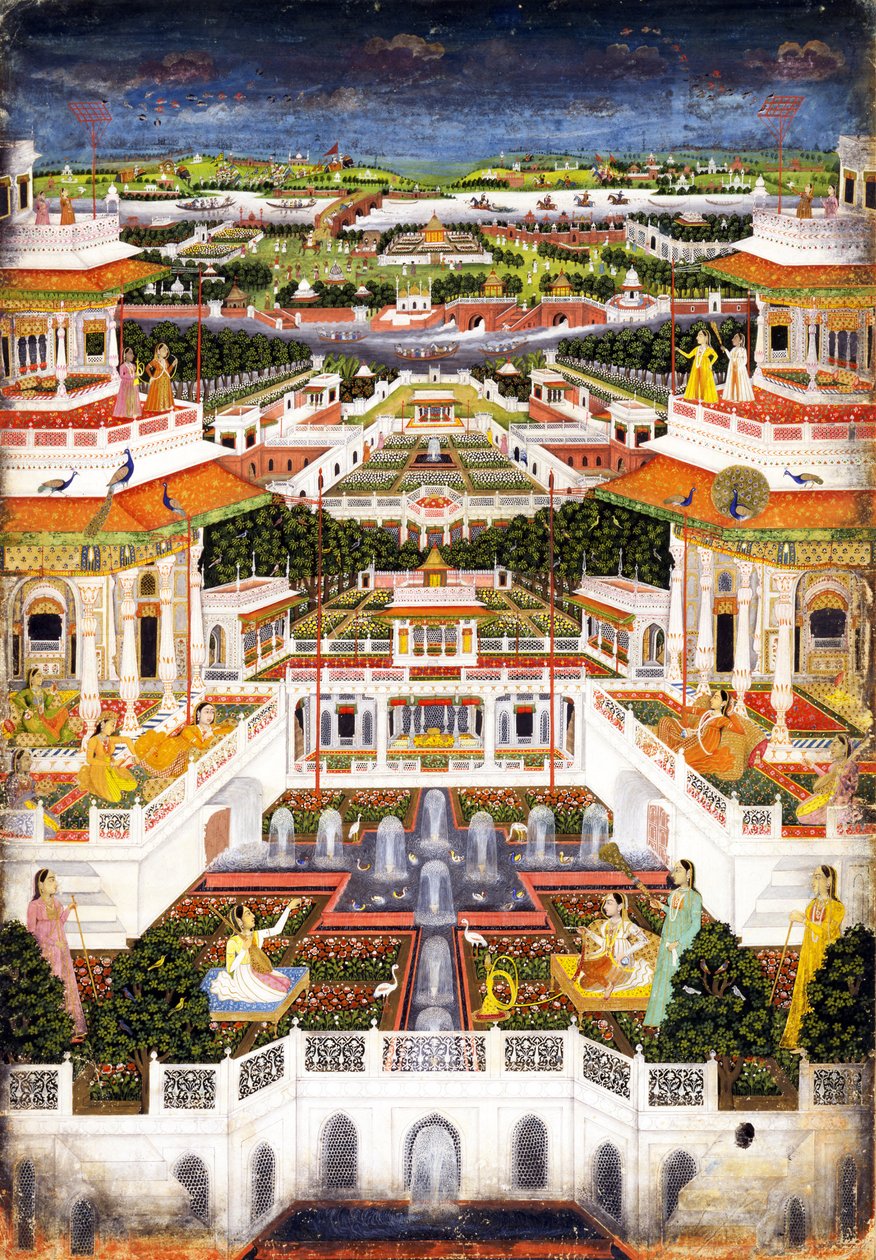 Palatsikompleksi haaremipuutarhoineen, noin 1764-1765 tekijältä Indian Art