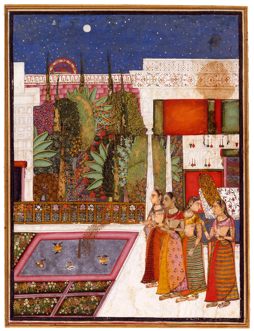 Neljä naista palatsin puutarhassa, 1700-luvun puoliväli. tekijältä Indian Art