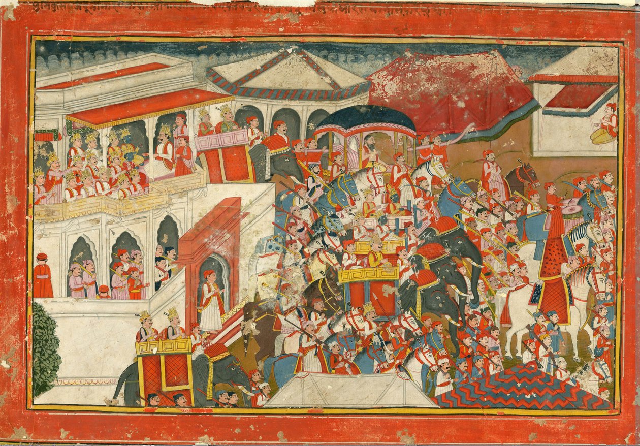 Krishna ja Balarama lähdössä palatsista, n. 1840 tekijältä Indian Art