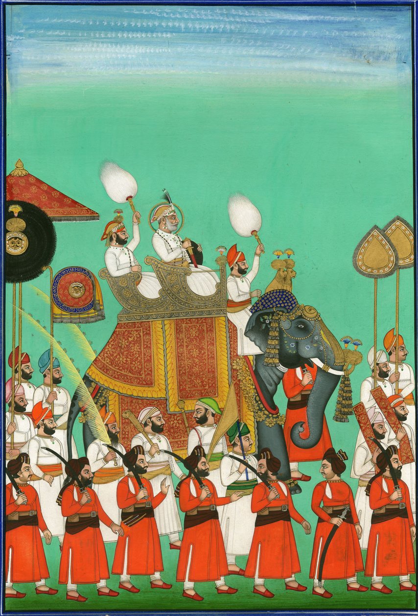 Rajah of Jodhpur ratsastaa norsulla, n. 1780 tekijältä Indian Art