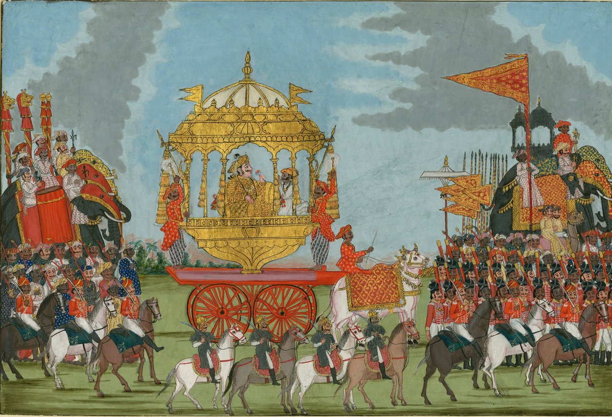Rajah of Tanjore ratsastaa norsulla vihkimisseremoniaan, n. 1780 tekijältä Indian Art