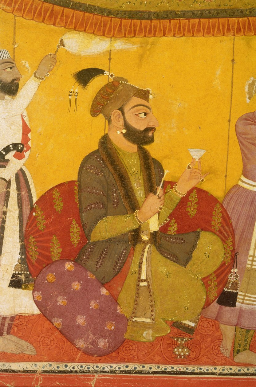 47.110/359 Gosain Narayan ottaa myrkkyä keisari Jahangirin läsnäollessa, Nurpur, Pahari School, 1725 tekijältä Indian School