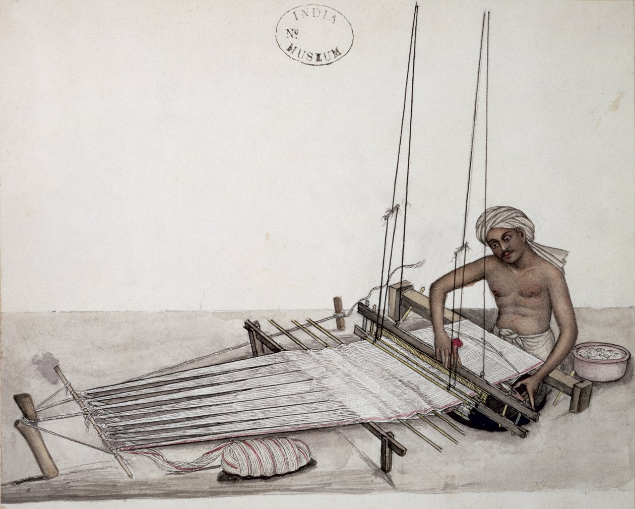 AS10 Vol.52 f5 4904 cat.201 i-iv Weaver kangaspuussa, Bombay, n.1873 (akvarelli paperille) tekijältä Indian School