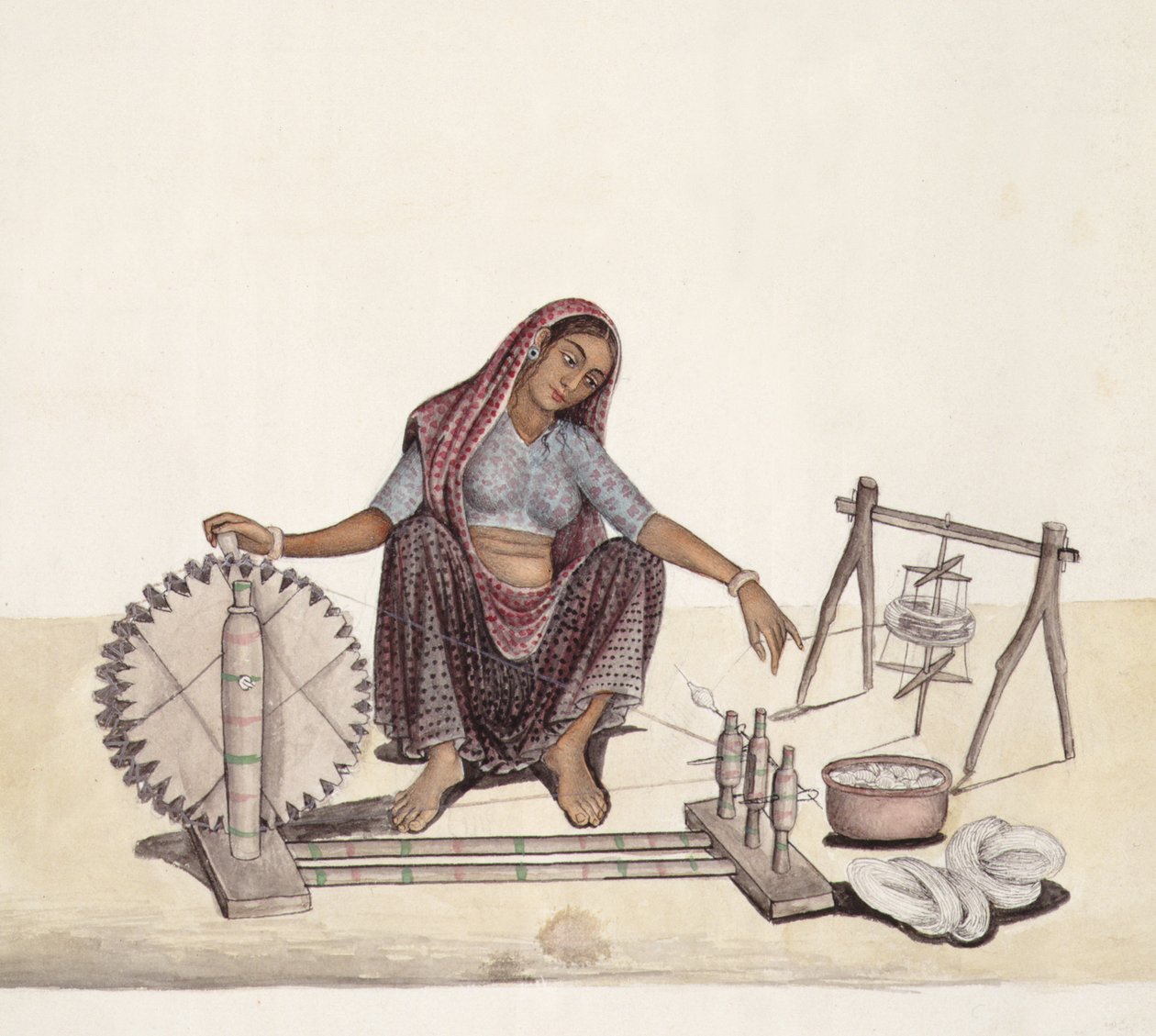 AS10 Vol.52 ff.4 4899 cat 201 i-iv Nainen kelaa puuvillaa, Bombay tekijältä Indian School