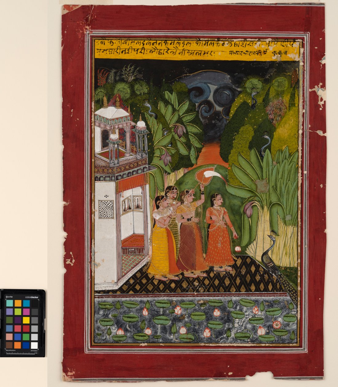 Sankaritar odottaa sankariaan, n. 1740 (läpinäkymätön akvarelli ja kulta paperilla) tekijältä Indian School