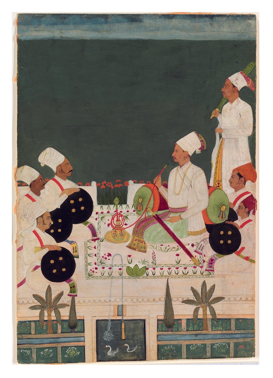 Rathoren päällikkö sukulaistensa kanssa, n. 1700 (läpinäkymätön wc ja kultaa paperilla) tekijältä Indian School