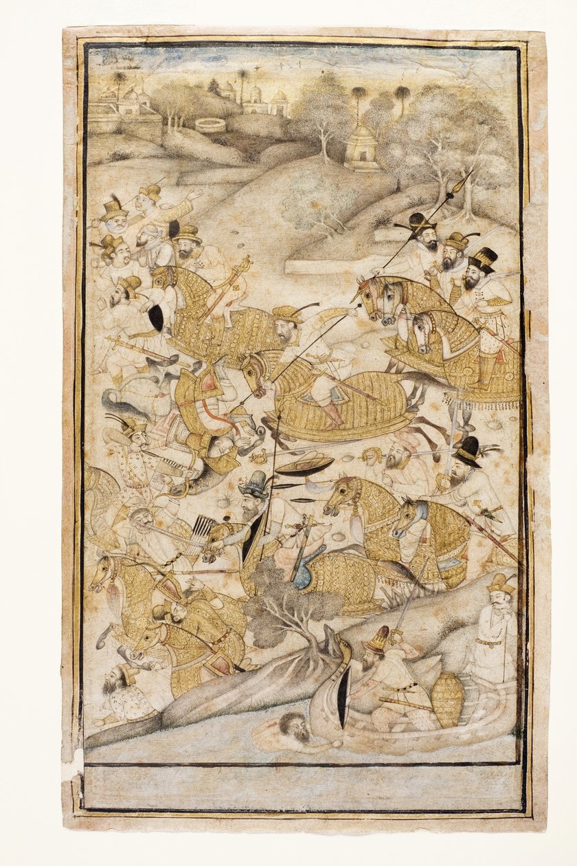 Eurooppalaisten taistelu, n. 1700 (läpinäkymätön wc ja kultaa paperilla) tekijältä Indian School