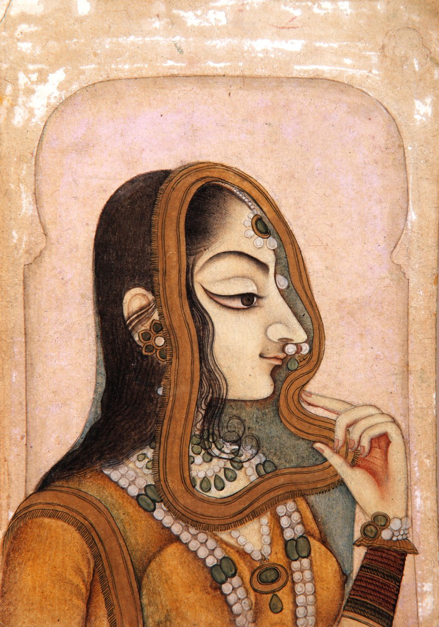 Kaunis nainen, kehystetty kaarella, n. 1800 (läpinäkymätön wc ja kultaa paperilla) tekijältä Indian School
