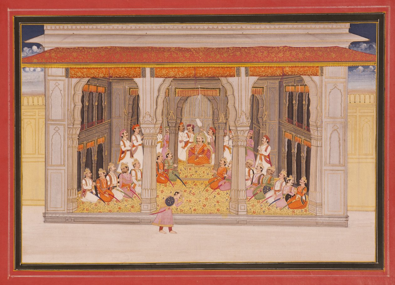 Kuningas durbarissa paviljongissa, 1760 (läpinäkymätön wc ja kultaa paperilla) tekijältä Indian School