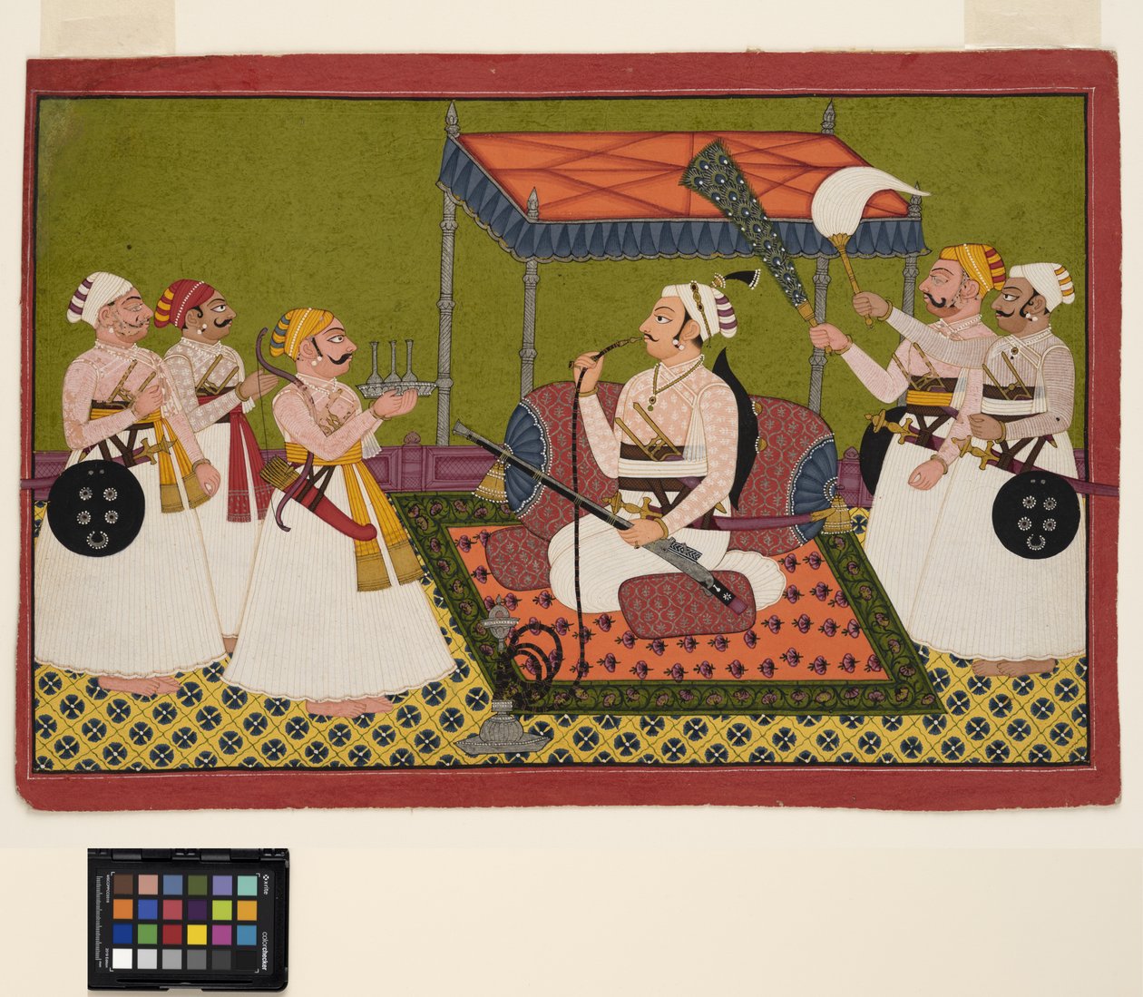 Samoden maharaja, n. 1760 (läpinäkymätön, hopeaa ja kultaa paperilla) tekijältä Indian School