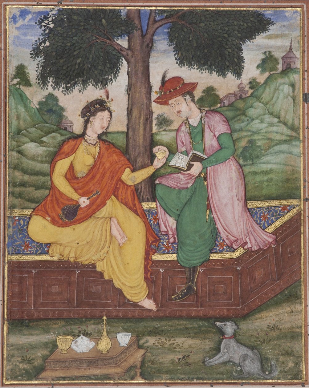 Mies ja nainen istuvat puun alla, n. 1590 (läpinäkymätön wc paperilla) tekijältä Indian School